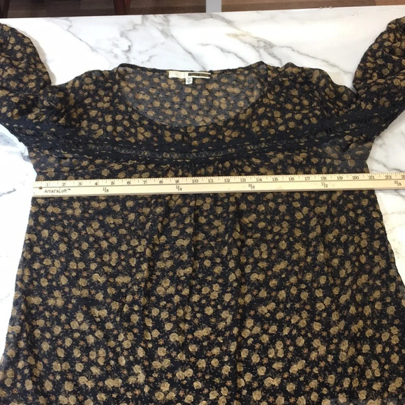 Tracy Reese Brown Black Floral Silk Blouse Womens Medium‎ Long Sleeve Sheer - Picture 8 of 11
